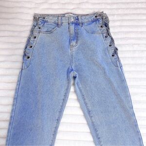 Light Wash Denim Jeans with Chain Laced Sides